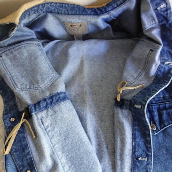 Vtg SCHAEFER OUTFITTER Heavyweight Denim Jacket w/ Leather trim Mens Large ssfis - Picture 8 of 11